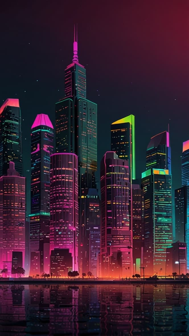 Image of a city skyline at night with vibrant lights.